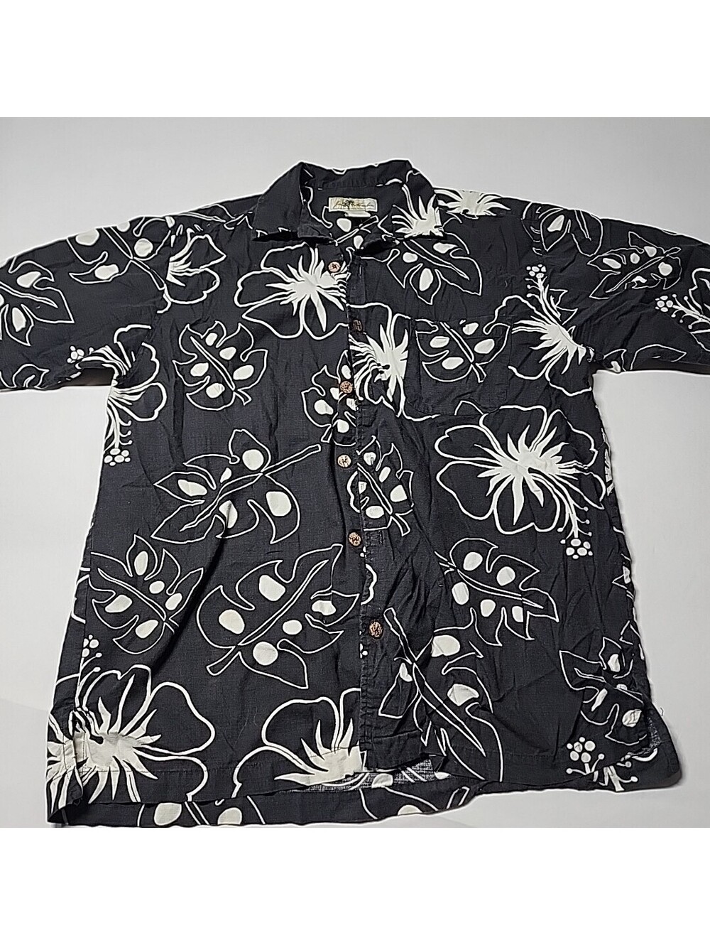 Joe Marlin Hawaiian Shirt XL Mens Cotton Blend Short Sleeve Black